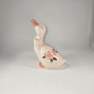 pink ceramic duck vintage  hand-painted floral ribbon bow Summit Collection